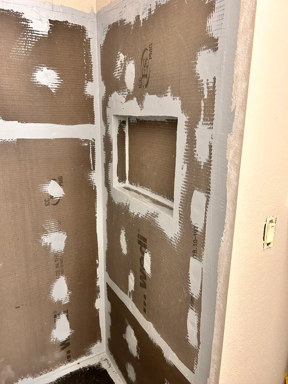 In progress: recessed shower niche before tiling