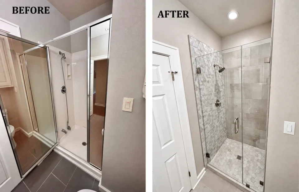Before and after: architectural-tile shower renovation
