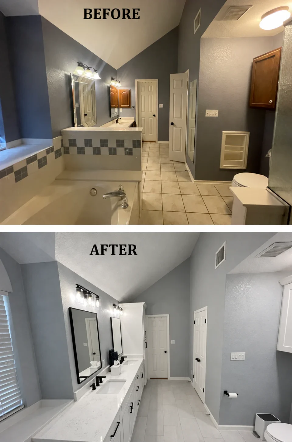 Before and after: large-format tile bathroom layout