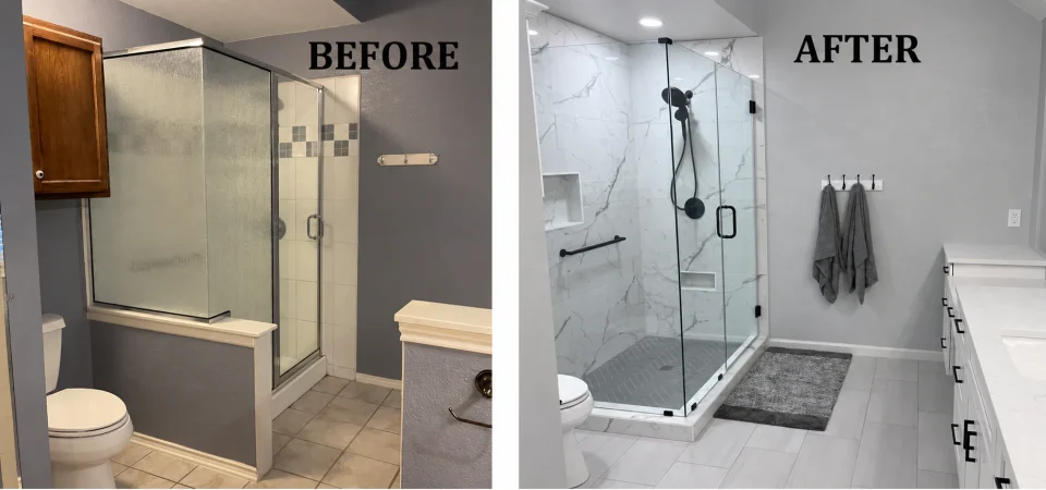 Before and after: large-format tile shower