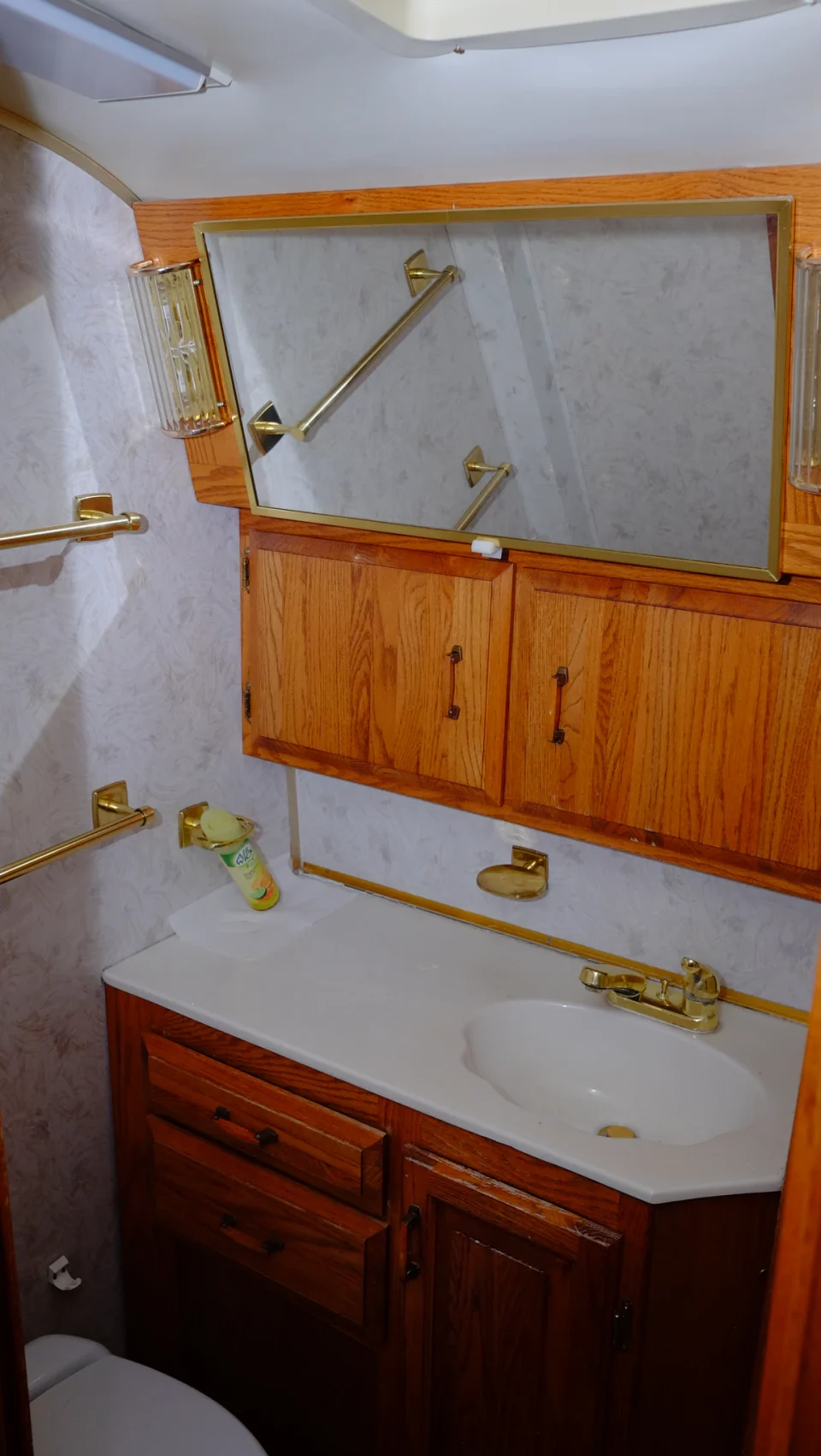 Before renovation: Airstream bathroom vanity
