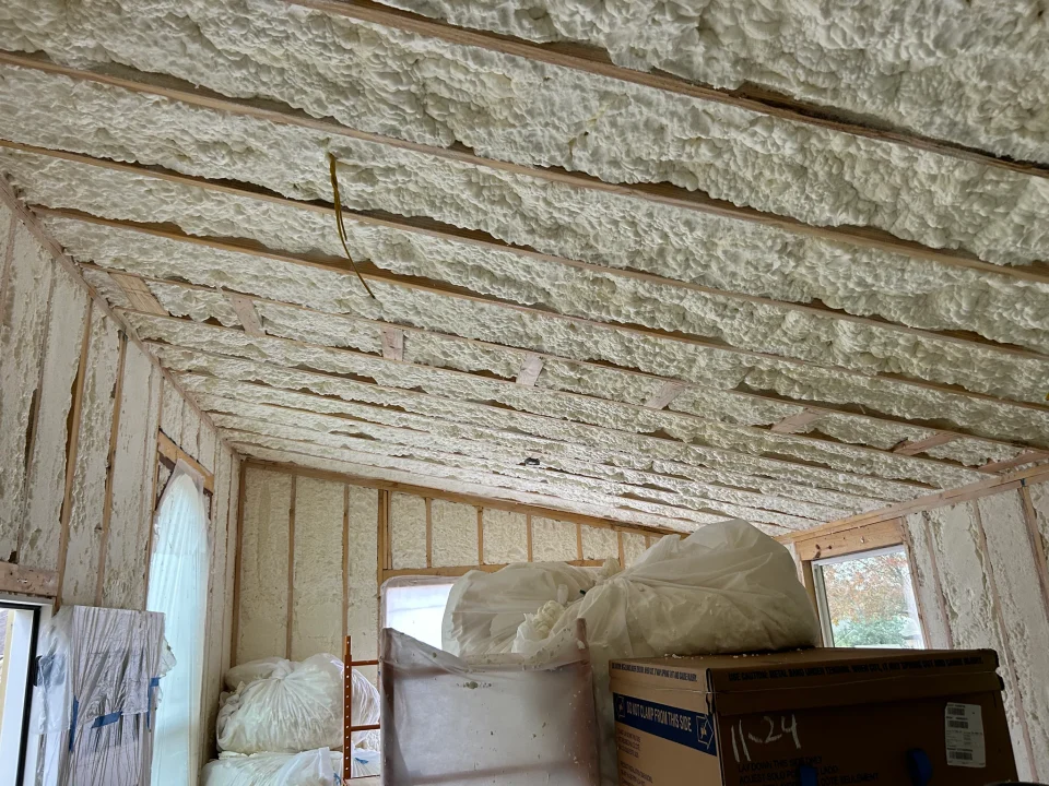 Insulation installed between ADU roof framing