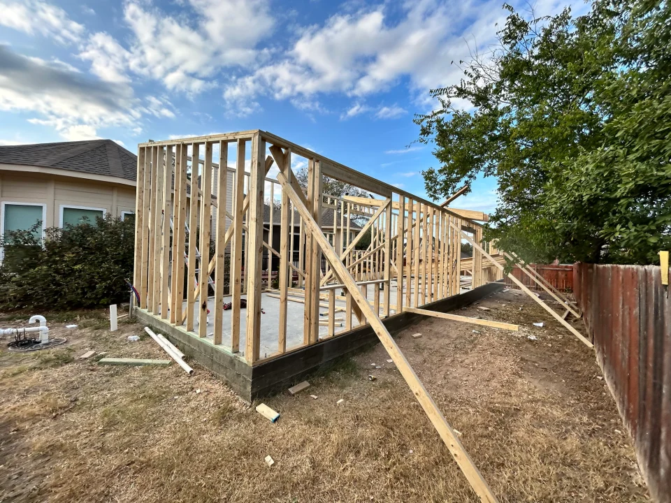 Timber walls of the detached ADU during framing
