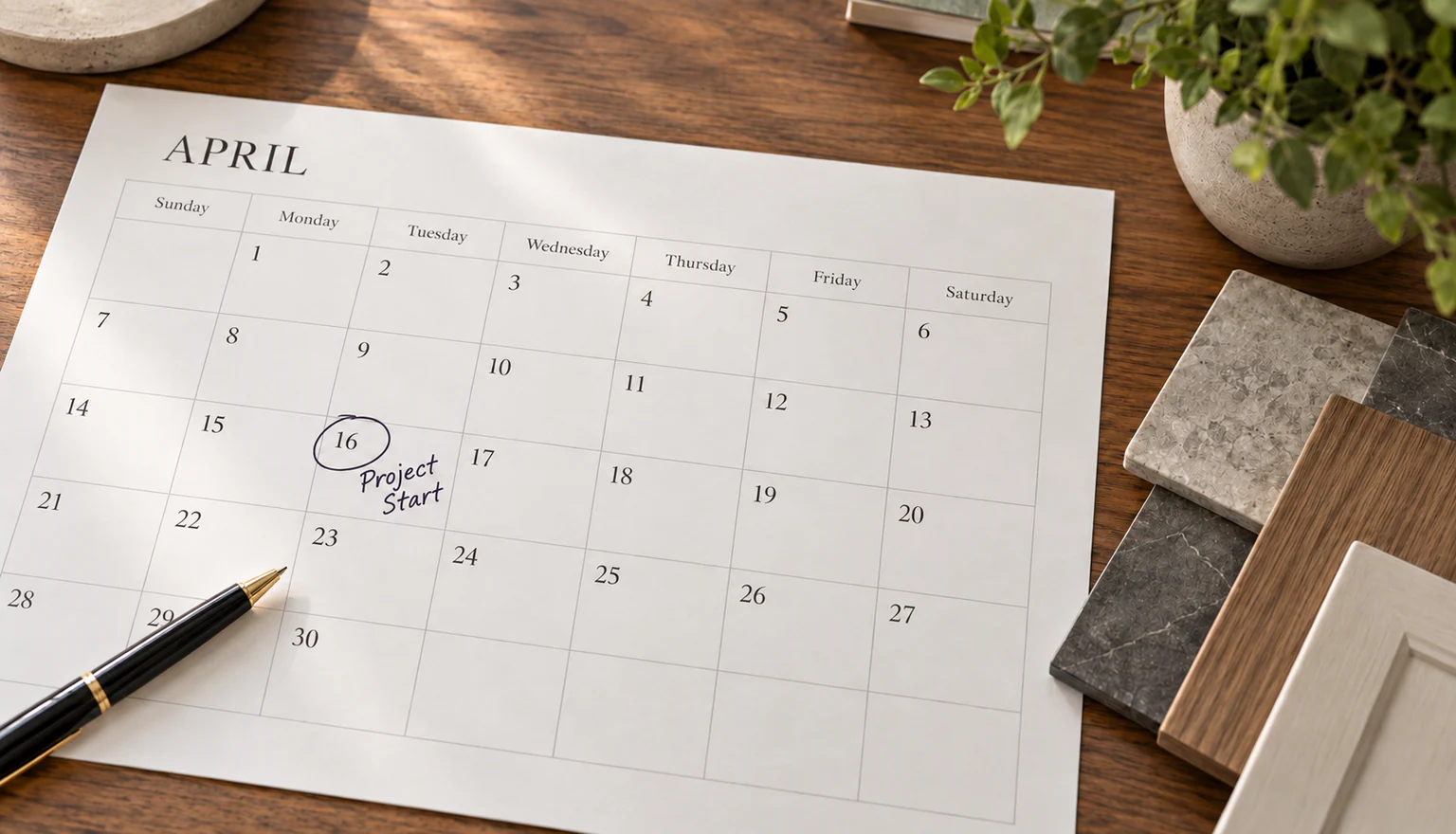 Illustration of a project calendar on a desk
