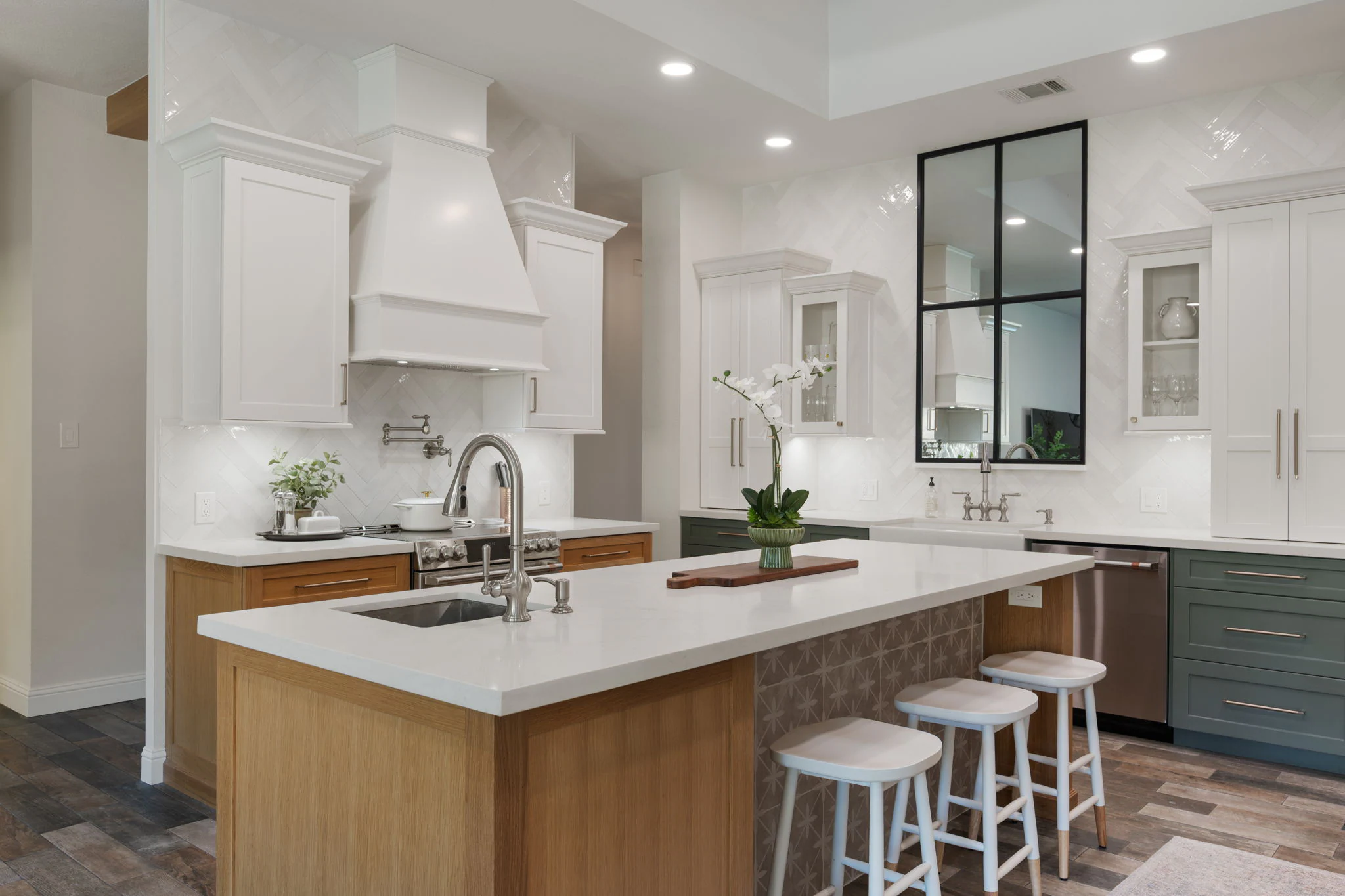 Completed kitchen island and seating area by Crafted Home