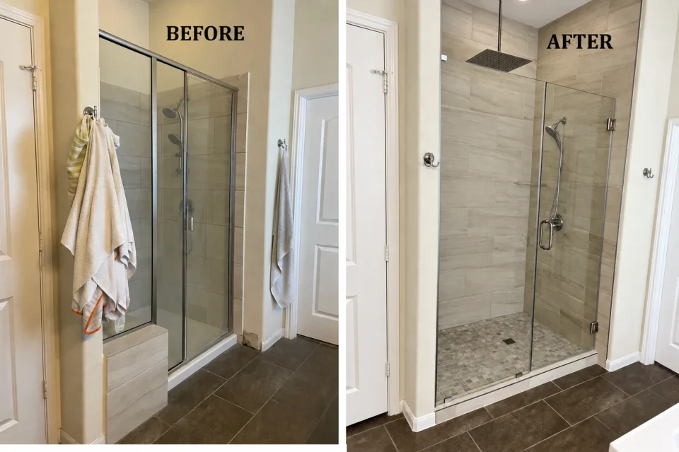 Before and after: glass-enclosed shower refresh
