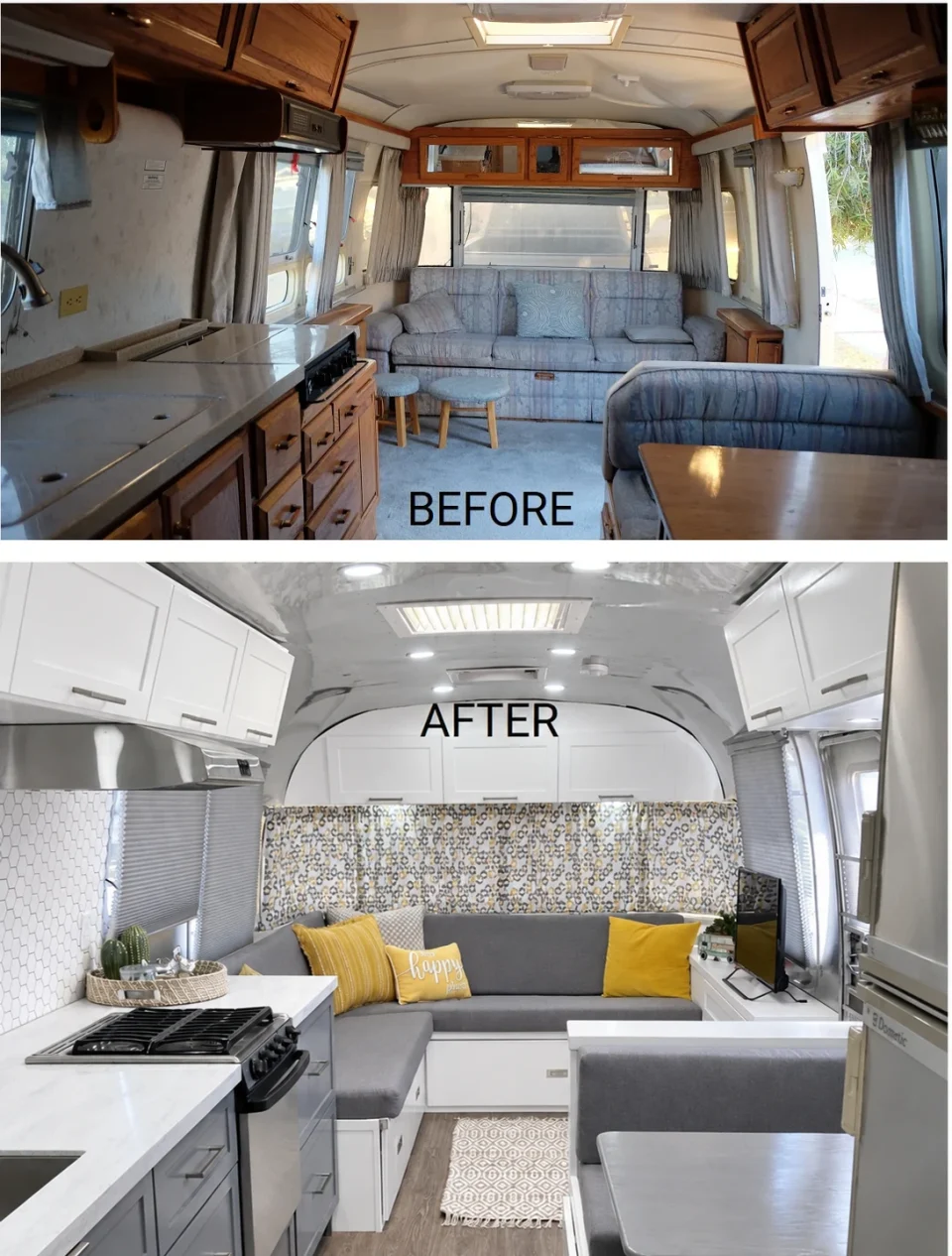 Before and after: Airstream kitchen and dining area