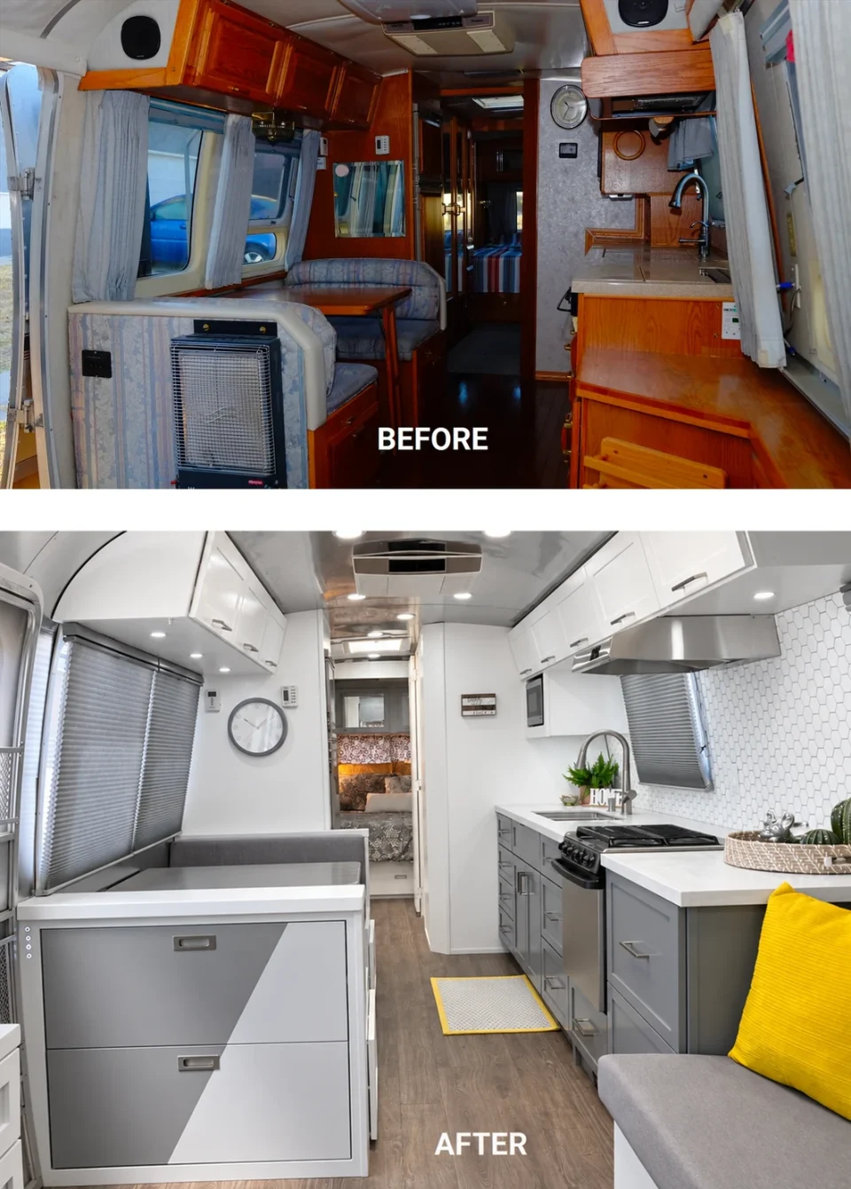 Before and after: Airstream interior and kitchen