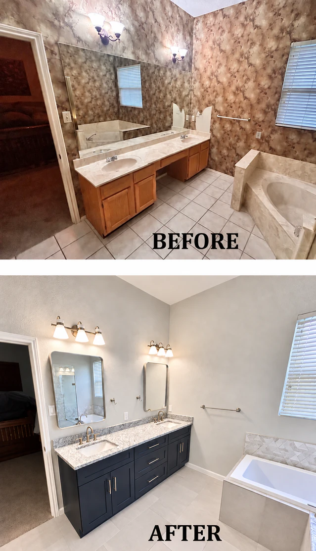 Before and after: bathroom vanity and bathtub